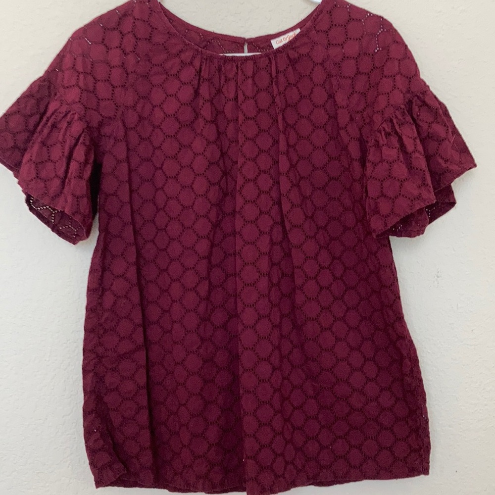 Red ruffle sleeve top